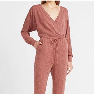 Soft Wrap Front Lounge Jumpsuit in Pink